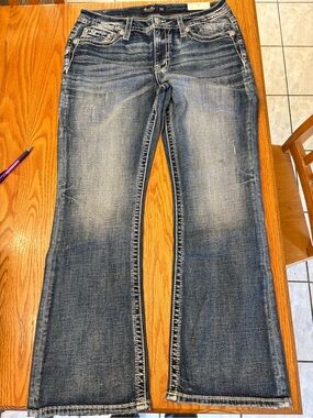 Miss Me Women's Flare Jeans in Distressed Dark Blue Wash